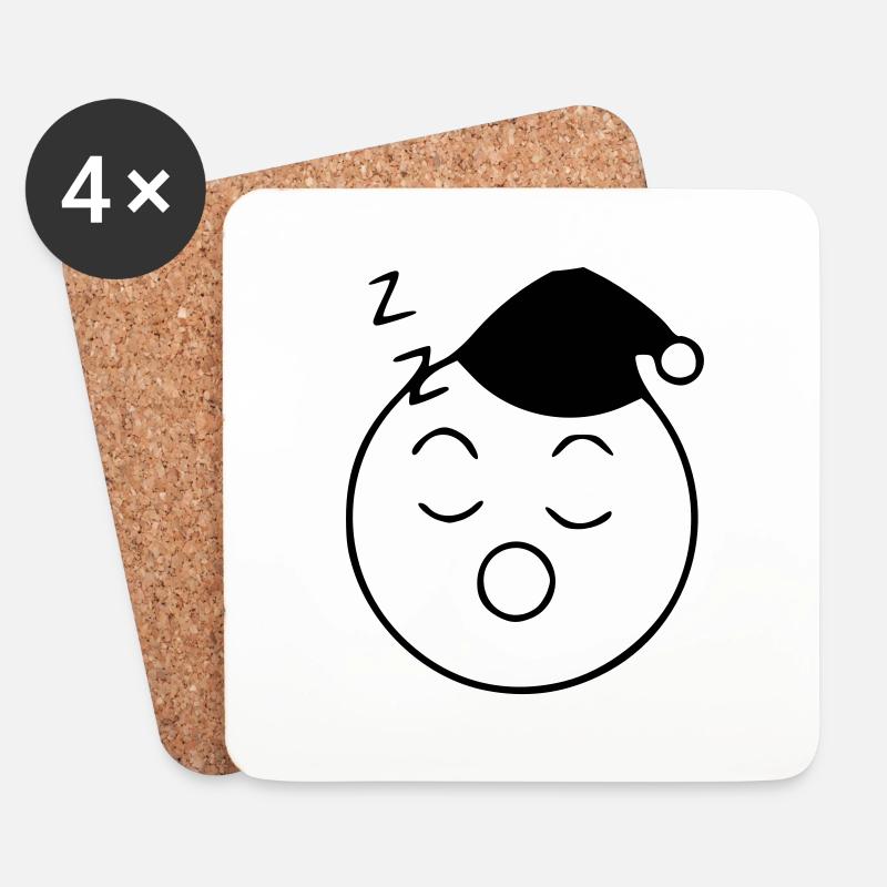 Emoji Skizze Schlafmütze schwarz - Untersetzer (4er-Set) - Weiß