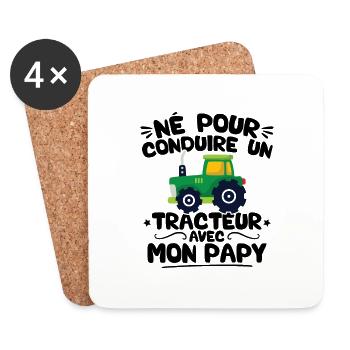 Né pour conduire un tracteur avec mon papy - Dessous de verre (lot de 4) - blanc - Devant