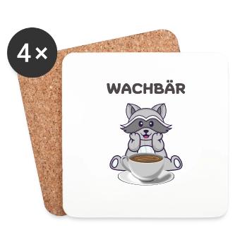 Niedliches Wachbär Design mit Kaffee - Untersetzer (4er-Set) - Weiß - Vorne