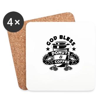 Que Dieu bénisse les beignets et la caféine Amateur de café et de beignets - Dessous de verre (lot de 4) - blanc - Devant