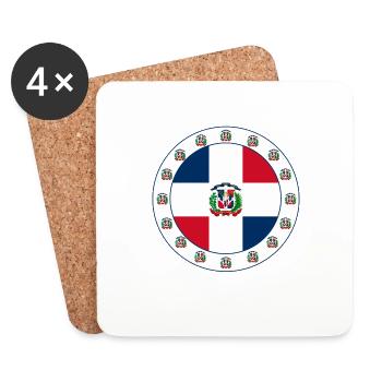 Médaillon du drapeau de la République dominicaine avec emblème - Dessous de verre (lot de 4) - blanc - Devant