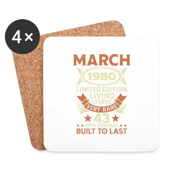 43rd birthday March Born in 1980 Gift idea - Coasters (set of 4) - white - Front