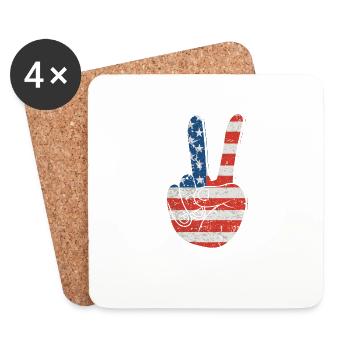 Patriotisches Friedenszeichen & USA Stars & Stripe - Untersetzer (4er-Set) - Weiß - Vorne