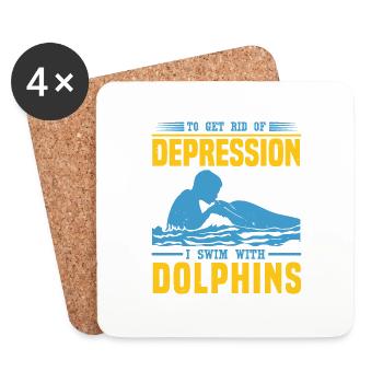 DEPRESSION ICH SCHWIMME MIT DELFINEN - Untersetzer (4er-Set) - Weiß - Vorne