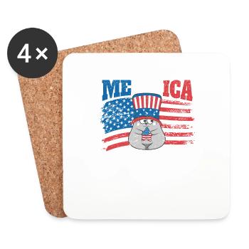 4 juillet Chemise Meowica American Flag Cat - Dessous de verre (lot de 4) - blanc - Devant