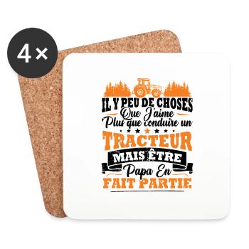 J'aime un Tracteur et Papa / Humour cadeau papa - Dessous de verre (lot de 4) - blanc - Devant