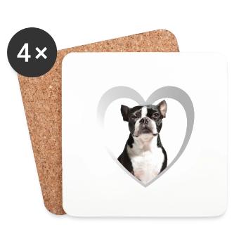 Boston Terrier Heart - J’adore Boston Terrier - Dessous de verre (lot de 4) - blanc - Devant