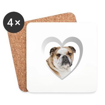 Bulldog Heart - J’aime Bulldog - Dessous de verre (lot de 4) - blanc - Devant