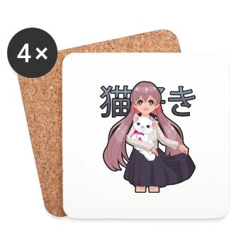 Anime und Cats Lover für Teen Manga kawaii Grafik - Untersetzer (4er-Set) - Weiß - Vorne