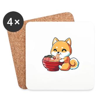 kawaii Japonais Anime Renard Ramen Gourmand Humour - Dessous de verre (lot de 4) - blanc - Devant
