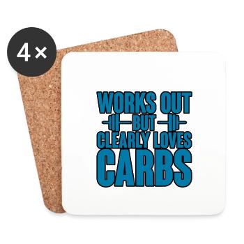 Works Out But Clearly Loves Carbs 3 - Coasters (set of 4) - white - Front