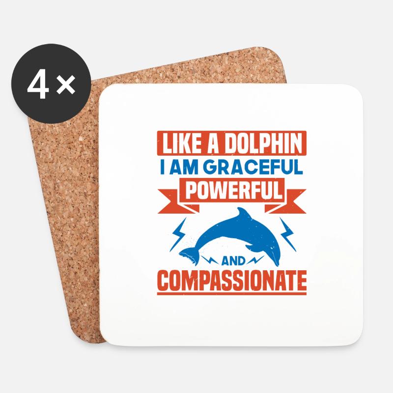 WIE EIN DELFIN BIN ICH ANMUTIG MÄCHTIG EIN KOMPASS - Untersetzer (4er-Set) - Weiß