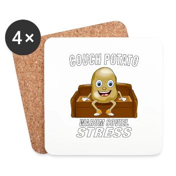 COUCH POTATO WARUM SOVIEL STRESS - Untersetzer (4er-Set) - Weiß - Vorne