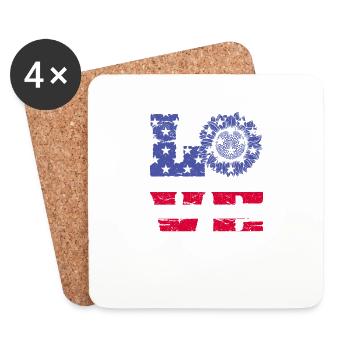 4 juillet Love Sunflower Patriotic America - Dessous de verre (lot de 4) - blanc - Devant