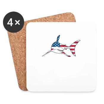 Requin 4 juillet Drapeau américain Patriotique US - Dessous de verre (lot de 4) - blanc - Devant