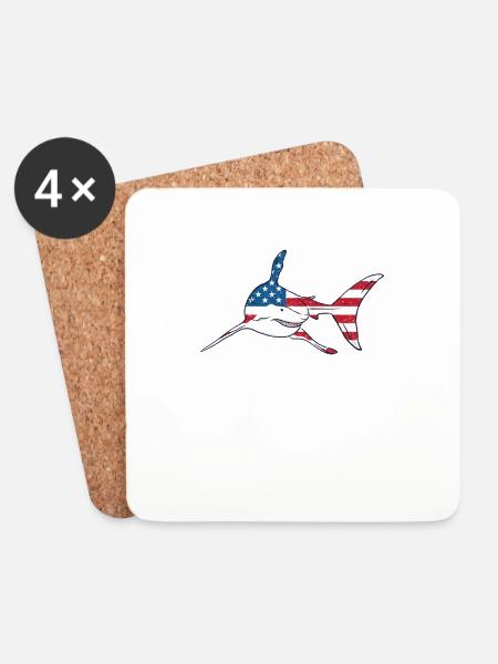 Shark July 4 American Flag Patriotic US - Coasters (set of 4) - white