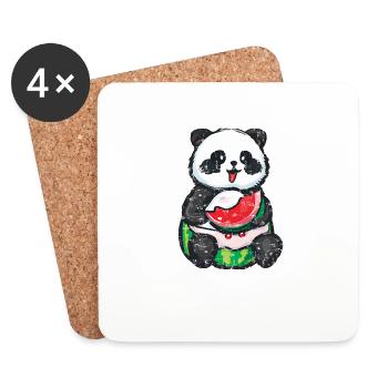 Süßer Panda sitzt und isst eine Wassermelone - Untersetzer (4er-Set) - Weiß - Vorne