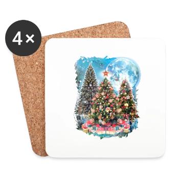 3 Moon Christmas Tree Cool Winter Season Snowman - Coasters (set of 4) - white - Front