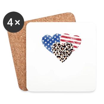 Leopard amerikanische Flagge Herzen 4. Juli - Untersetzer (4er-Set) - Weiß - Vorne