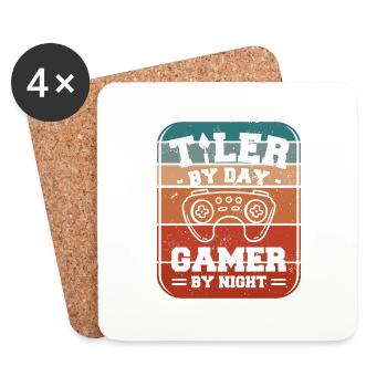 Carreleur de jour Gamer de nuit Carrelage de carreaux - Dessous de verre (lot de 4) - blanc - Devant