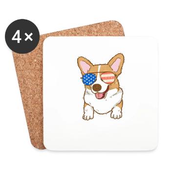 Corgi 4. Juli amerikanische Flagge Sonnenbrille - Untersetzer (4er-Set) - Weiß - Vorne