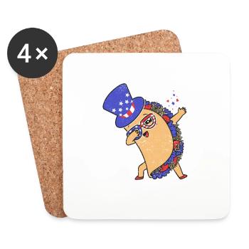 Dab Taco 4 juillet Drapeau américain USA - Dessous de verre (lot de 4) - blanc - Devant