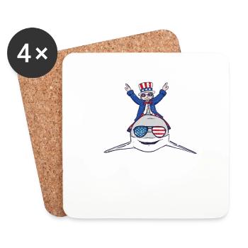 Riding Shark 4 juillet Patriotic Jawsome America - Dessous de verre (lot de 4) - blanc - Devant