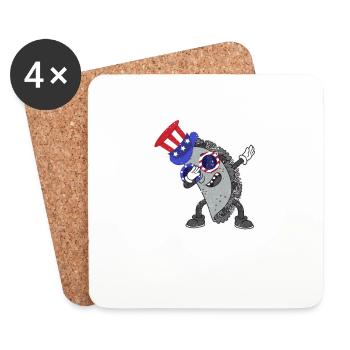 Dab Taco 4 juillet Drapeau américain USA - Dessous de verre (lot de 4) - blanc - Devant