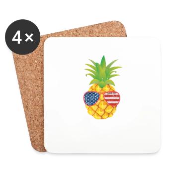 Ananas Sonnenbrille 4. Juli US Patriotisch Aloha - Untersetzer (4er-Set) - Weiß - Vorne