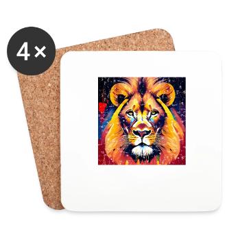 Lion majestueux dans le style peinture à l’huile - Dessous de verre (lot de 4) - blanc - Devant