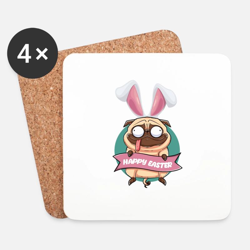 Frohe Ostern - Mops mit Hasenohren - Untersetzer (4er-Set) - Weiß