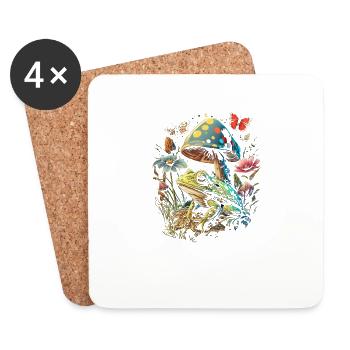 Cottagecore Aesthetic Frog Mushroom Butterflies - Untersetzer (4er-Set) - Weiß - Vorne