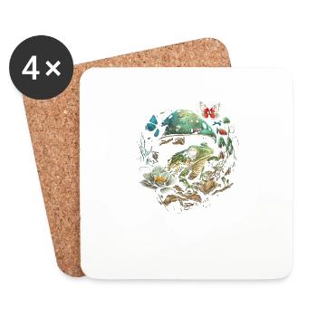 Cottagecore Aesthetic Frog Mushroom Butterflies - Untersetzer (4er-Set) - Weiß - Vorne