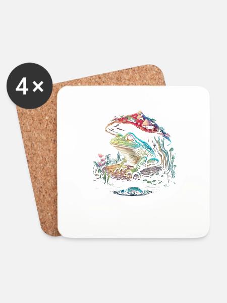 Cottagecore Aesthetic Frog Mushroom - Untersetzer (4er-Set) - Weiß