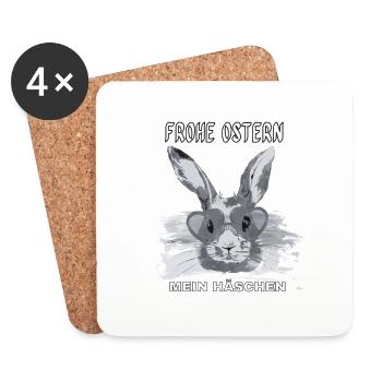 Frohe Ostern Mein Haeschen mit Brille schwarz/weiß - Untersetzer (4er-Set) - Weiß - Vorne