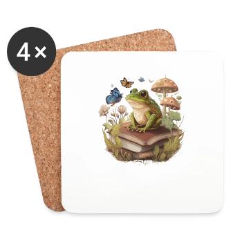 White Cottagecore Aesthetic Mushroom Frog Reading - Untersetzer (4er-Set) - Weiß - Vorne