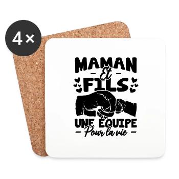 Maman et Fils une équipe pour la vie - Dessous de verre (lot de 4) - blanc - Devant