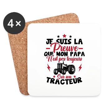 Preuve que mon papa tracteur, Papa agriculteur - Dessous de verre (lot de 4) - blanc - Devant