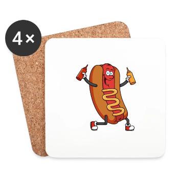 Hot Dog Funny Dancing Hotdog Food Sausage Lover - Coasters (set of 4) - white - Front