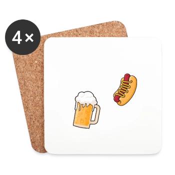 Ich bin hier für die Hot Dogs und die Bier Spaß Wurst - Untersetzer (4er-Set) - Weiß - Vorne