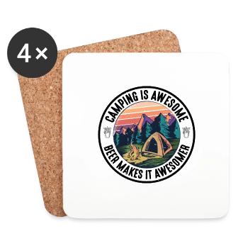 Camping Is Awesome, Beer Makes It Awesomer - Coasters (set of 4) - white - Front