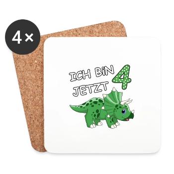 Ich bin jetzt 4 Dino Motiv für Baby's / Jungs - Untersetzer (4er-Set) - Weiß - Vorne