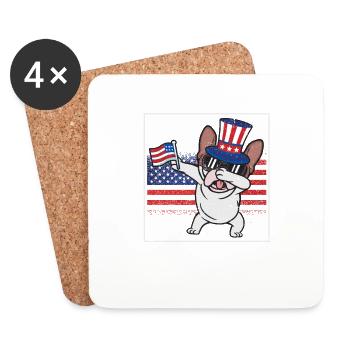 Dab French Bulldog July 4 Patriot - Coasters (set of 4) - white - Front