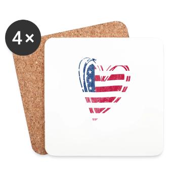 Drapeau des États-Unis Cœur patriotique américain - Dessous de verre (lot de 4) - blanc - Devant
