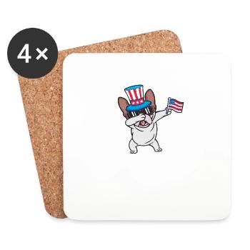 Dabbing Bouledogue Français 4 Juillet Patriote - Dessous de verre (lot de 4) - blanc - Devant