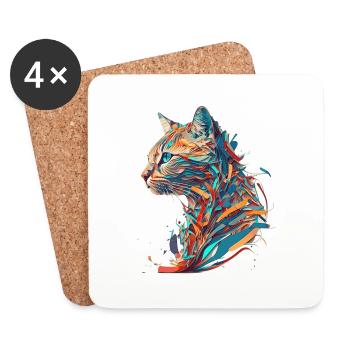 Chat Vector coloré pour les amoureux des chats - Dessous de verre (lot de 4) - blanc - Devant