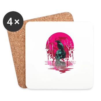 Gothic Skull Red Moon Black Crow - Coasters (set of 4) - white - Front