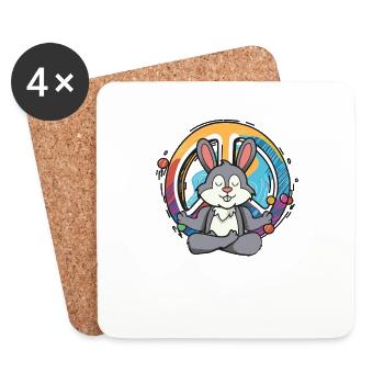 Hippie Lapin Signe de Paix Yoga Cool Hare Drôle - Dessous de verre (lot de 4) - blanc - Devant