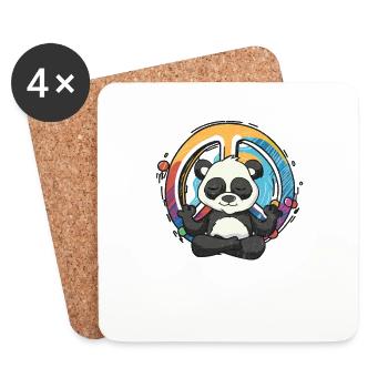 Hippie Panda Peace Sign Yoga Bear Hippies Meditate - Coasters (set of 4) - white - Front