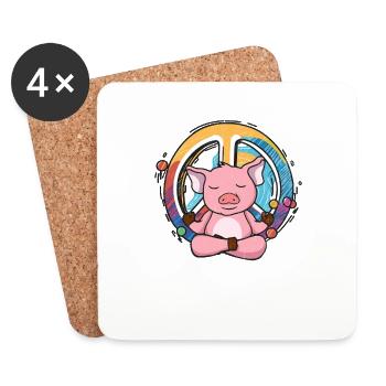 Hippie Cochon Signe de la Paix Yoga Cool Porc Funny Yoga - Dessous de verre (lot de 4) - blanc - Devant